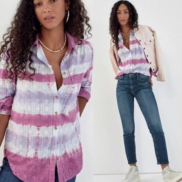 Anthropologie Pilcro and the Letterpress Pink Purple Tie Dye Button Down Size S - Picture 1 of 10